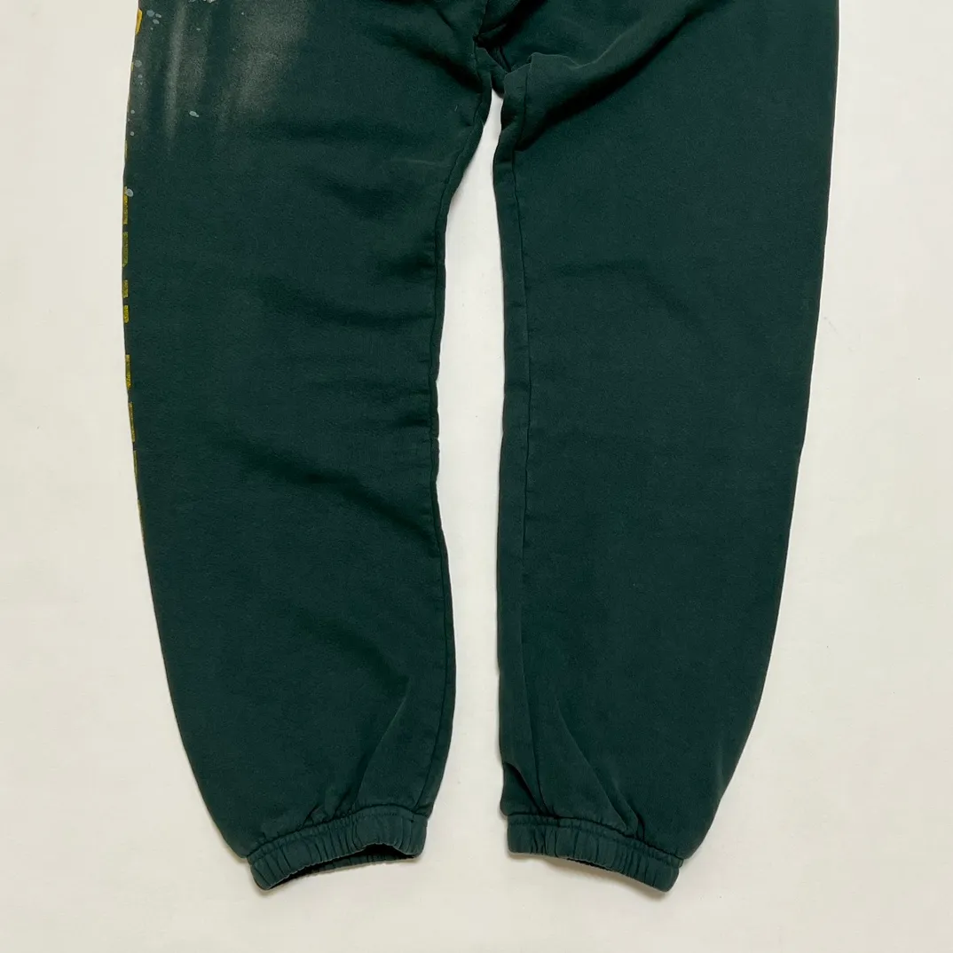 GALLERY DEPT. GD PROPERTY OF SWEATPANTS splashed ink, washed and distressed sweatpants, dark green S-XL, heavy wash and distressed, handmade acrylic splashed ink graffiti, perfect top restoration